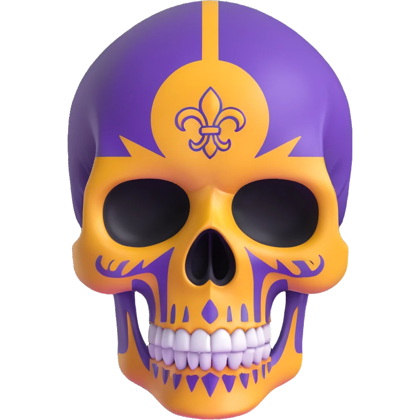 skull decorated in LSU purple and gold colors emoji
