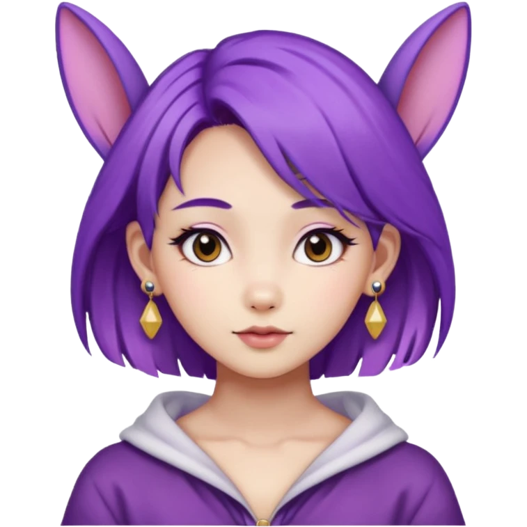 purple haired girl, asian, bunny eared and earrings emoji