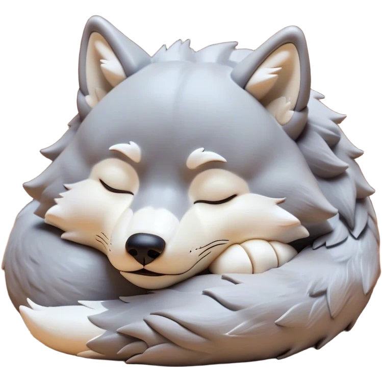 Meme-Worthy Cute Sleeping Wolf Portrait Emoji, Head resting peacefully with a contented smile, showcasing a robust build and a luxuriously soft grey and white Fur, eyes shut in a serene, restful nap, Simplified yet hilariously adorable features, highly detailed, glowing with a soft, drowsy light, high shine, relaxed and utterly lovable, stylized with an air of playful laziness, bright and heartwarming, soft glowing outline, capturing the essence of a comically sleepy wolf, so meme-worthy it feels like it could instantly become the next viral sensation of adorable slumber! emoji