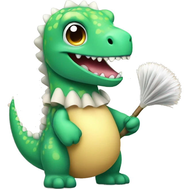 Cute dino holding feather duster emoji