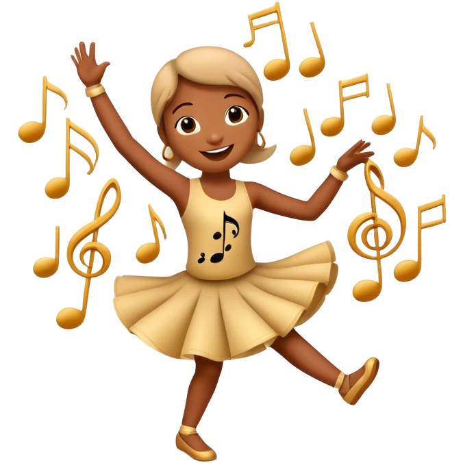happy character dancing with music notes emoji