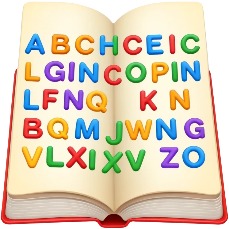 English language learning book with alphabet letters emoji