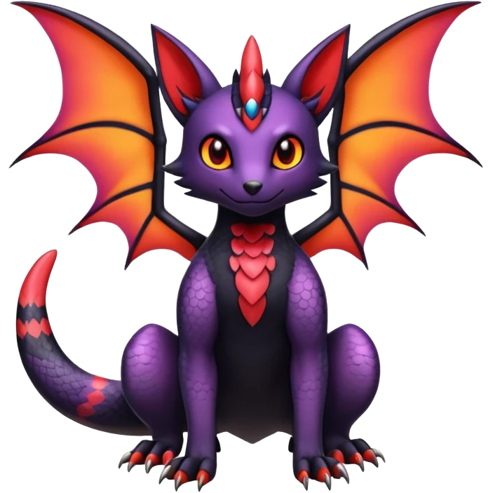 full body hybrid of Salandit Umbreon Noibat and Litten, cute pose emoji