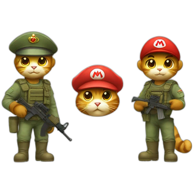 soldier cat with mario emoji