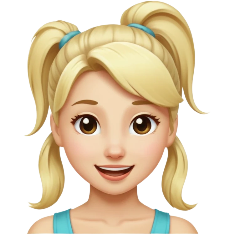 blonde girl with high pony tail hair, winking emoji