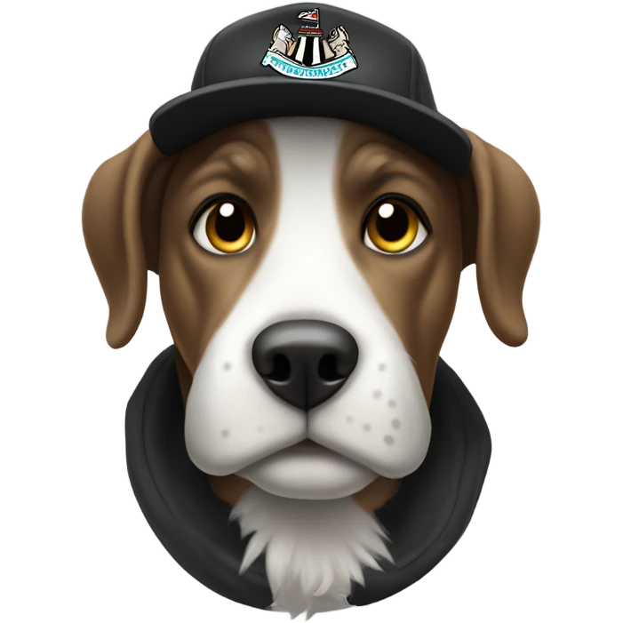 Dog wearing a Newcastle united hat emoji