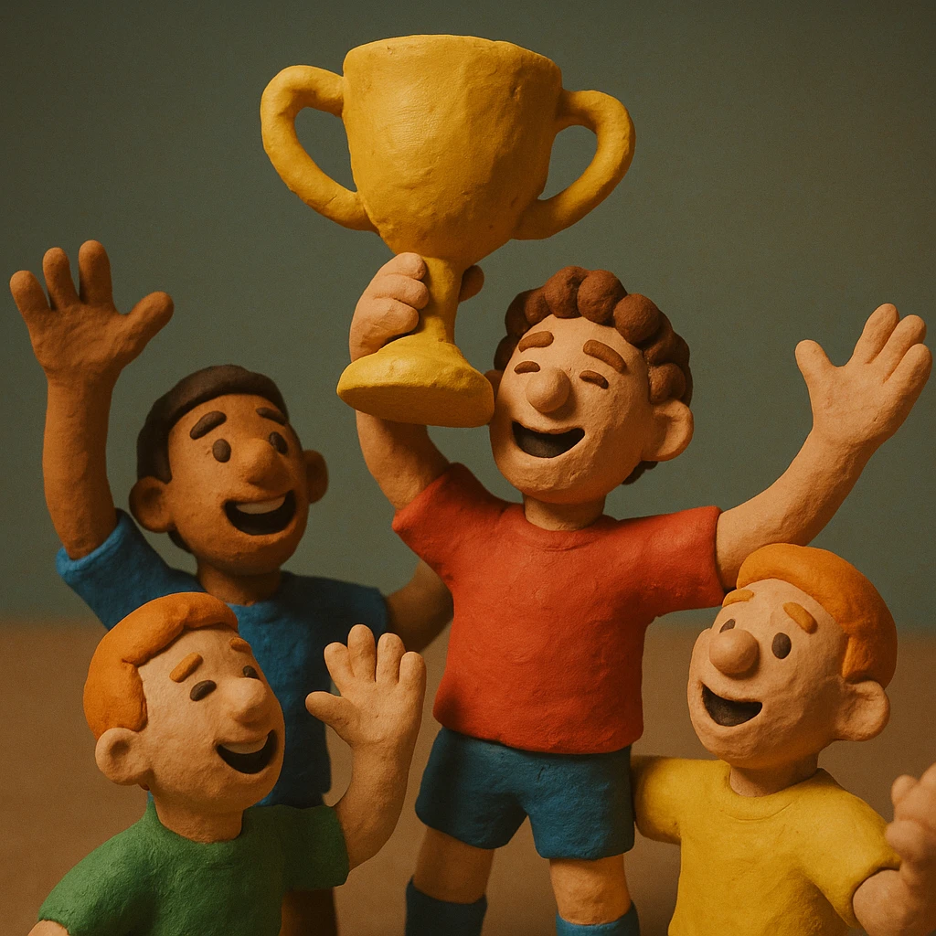 team celebrating with trophy emoji