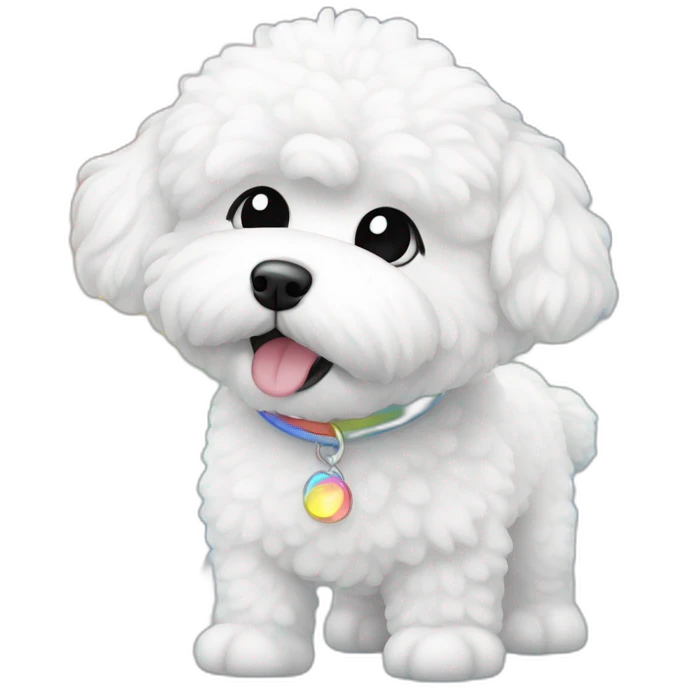 A Bichon froze under a rainbow emoji