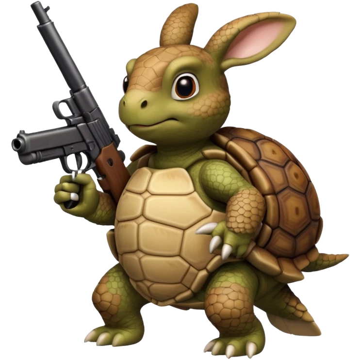 Turtle with a rabbit on its back that has a gun emoji
