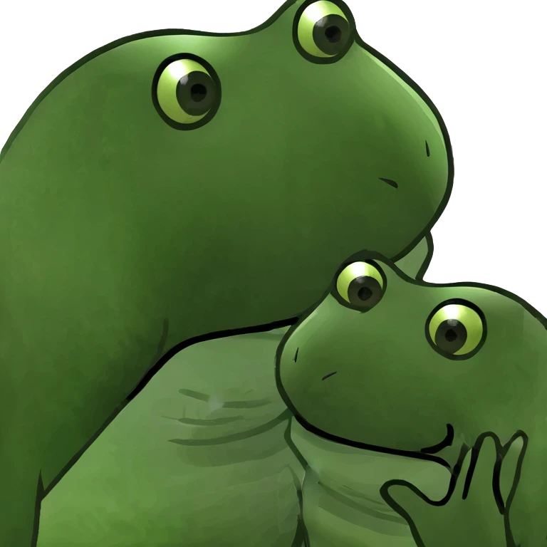black bald man kissing white woman with short dark hair, bufo frog meme style emoji