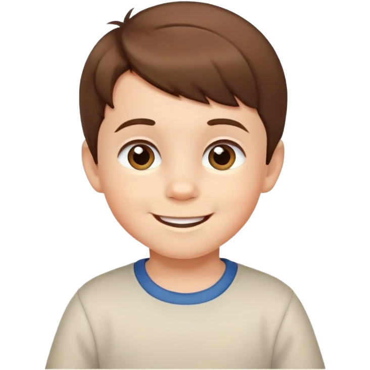 bé trai 3 tuổi, da trắng, tóc ngắn màu nâu, cười tươi emoji