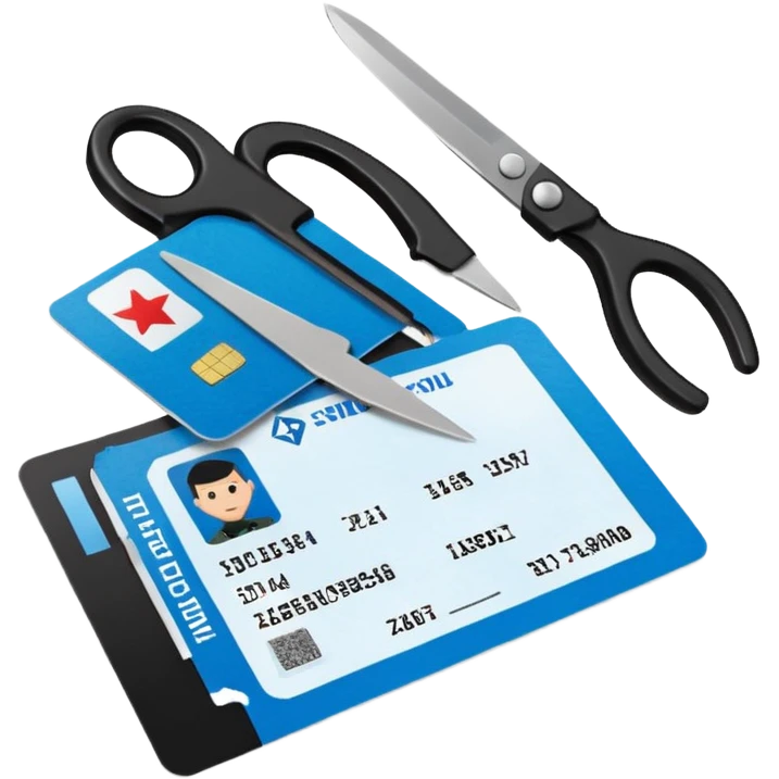 Floating black Scissors cutting in half an idf soldier ID card with a little chip in 2 parts emoji