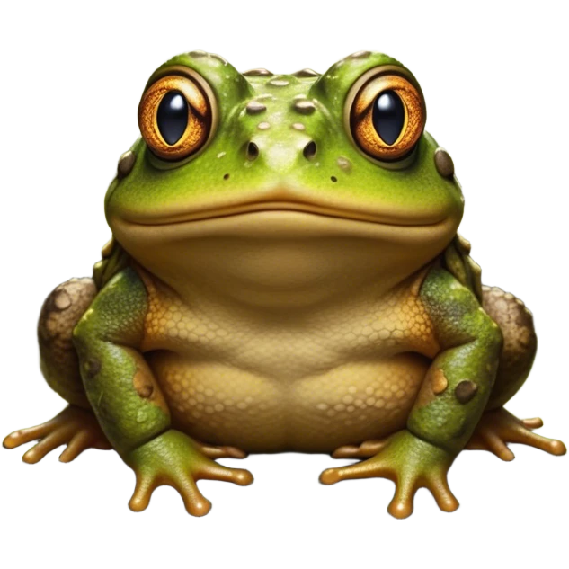 Cinematic Noble Toad Portrait Emoji, Poised and earthy, with a stout, robust build covered in textured, warty skin in warm, natural tones and deep, observant eyes, Simplified yet sharp and sophisticated features, highly detailed, glowing with a soft, natural mossy glow, high shine, intelligent and grounded, stylized with an air of rustic authority, focused and steady, soft glowing outline, capturing the essence of a watchful amphibian guardian that appears ready to leap out of the screen with effortless command! emoji