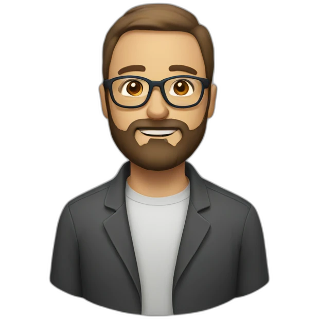 White Man with Brown hear, rounded glasses, dark grey beard emoji