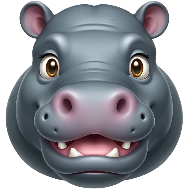 Cinematic Comical Hippo Portrait Emoji, Head tilted dramatically with an exaggeratedly amused expression, featuring a striking, glossy slate-gray hide with bold textured wrinkles, wide, expressive eyes filled with playful disbelief, Simplified yet hilariously expressive features, highly detailed, glowing with a slightly sassy glow, high shine, dramatic yet playful, stylized with an air of cheeky river mischief, bright and endearing, soft glowing outline, capturing the essence of a spirited and over-the-top hippo, so meme-worthy it feels like it could splash its way into internet fame instantly! emoji