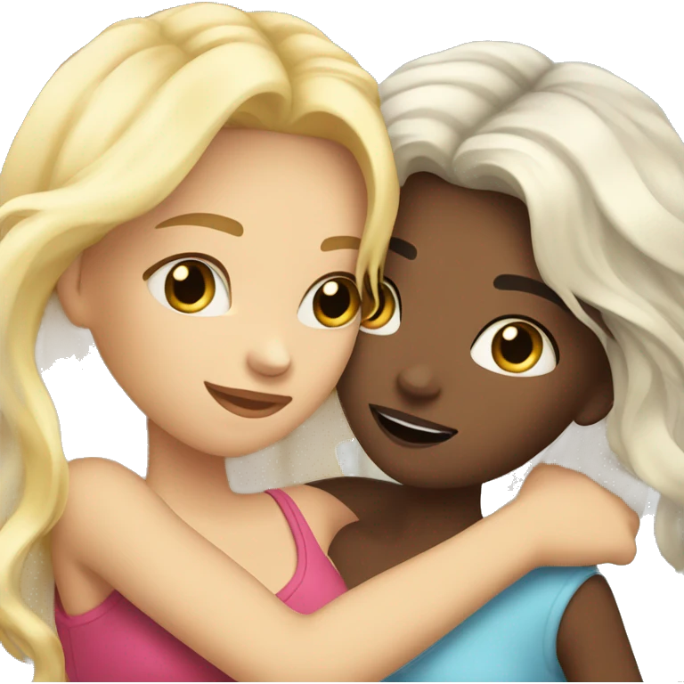 One girl withe black wavy hair hugging another girl with blonde hair emoji