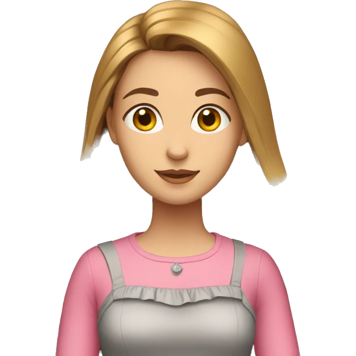 girl with brown straight long hair grey eyes yellow skirt pink top emoji