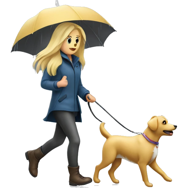 Blonde girl walking dog under the rain emoji