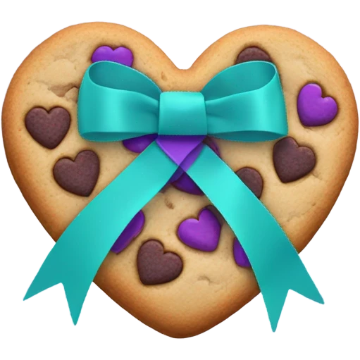 Cookie heart with purple teal awareness ribbon loop emoji