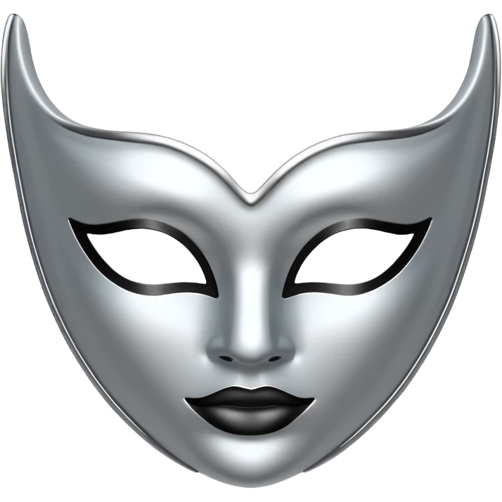 A sleek masquerade mask emoji made of polished silver chrome, smooth sensual curves, reflective metallic surface, mysterious sexy luxury vibe, minimal iOS emoji style, centered, clean white background emoji