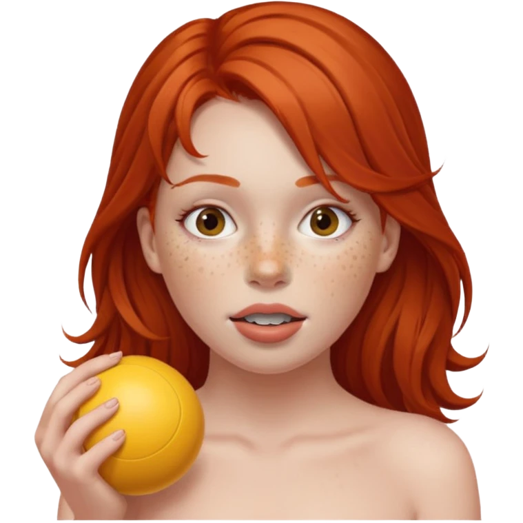 Redhead girl nude with gagball emoji