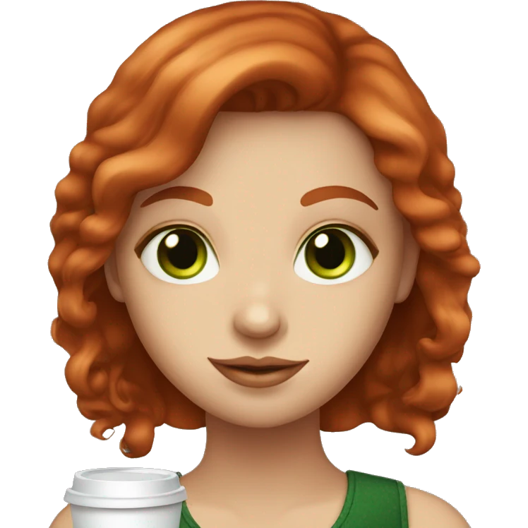 Fair skin Red head girl with green eyes with coffee emoji
