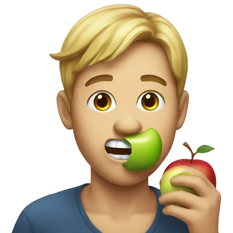 emoji face eating apple looking delicious emoji