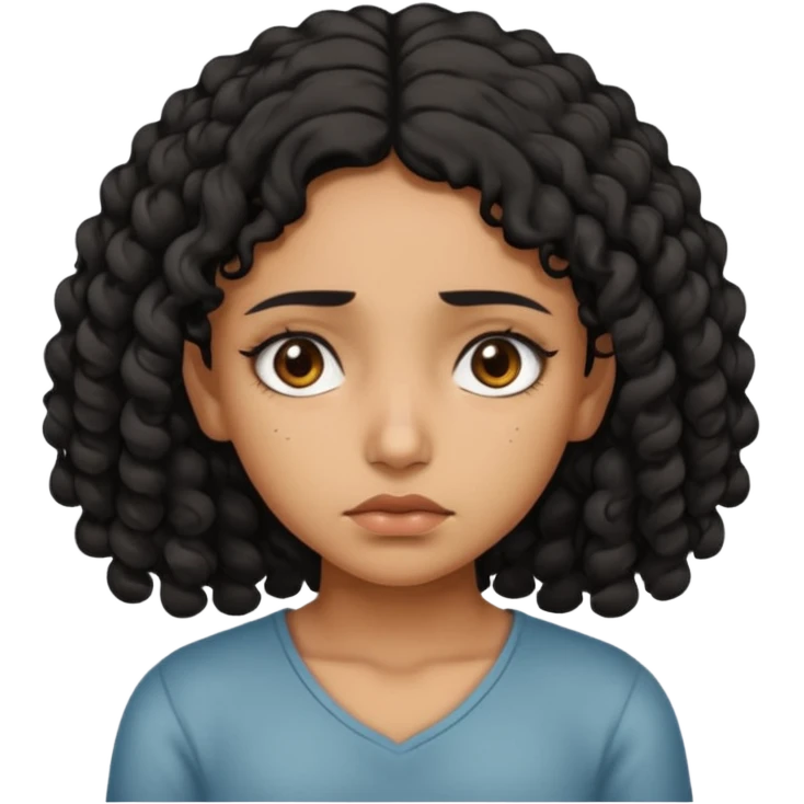 a tan pretty bratz indian girl with curly black hair, looking sad emoji