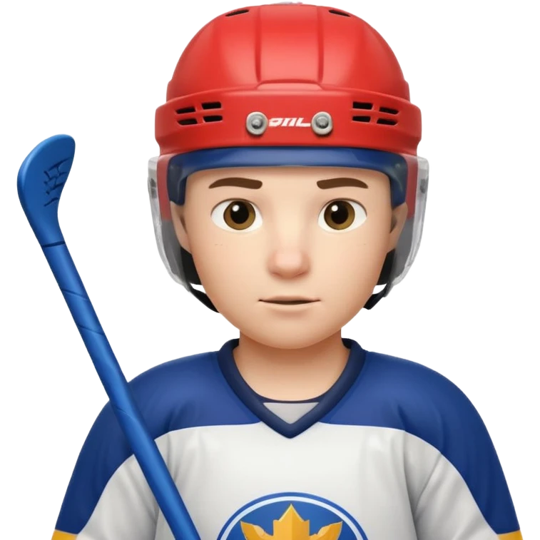 ice hockey player portrait, head and shoulders only, wearing hockey helmet with visor, team jersey collar, holding hockey stick near shoulder, focused competitive expression, 3D cartoon style, mobile game icon style, clean background, no text, no watermark

 emoji