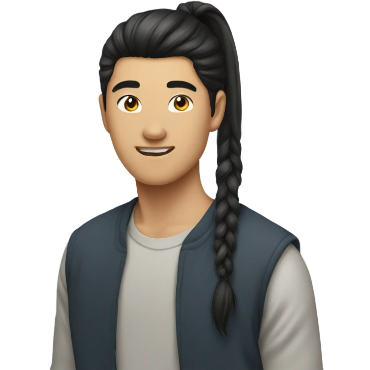 Teenage asian man with long haired ponytail  emoji