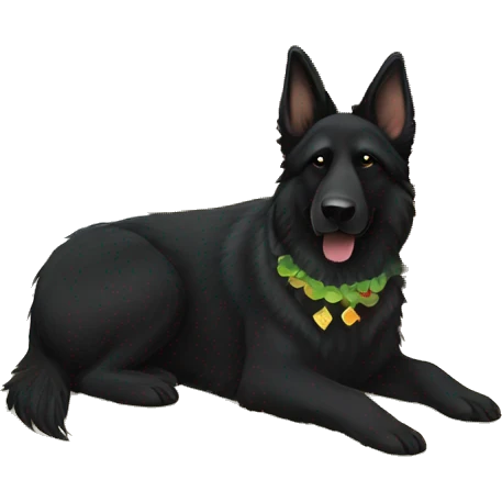 Black long haired german shepherd holding a margarita and laying on the beach underneath a tiki hut   emoji