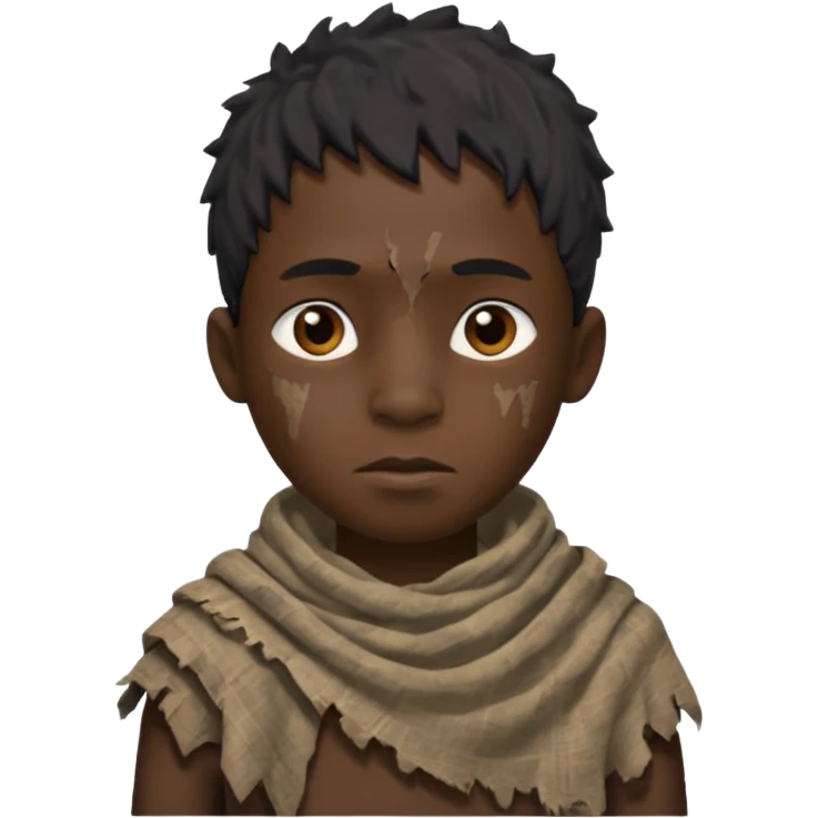 ancient black boy, tattered animal cloth emoji