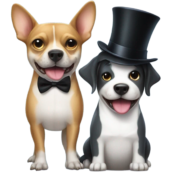 Shark and a dog in tuxedos and top hats emoji