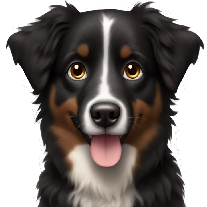 Small black australian shepherd dog with dark brown eyes emoji
