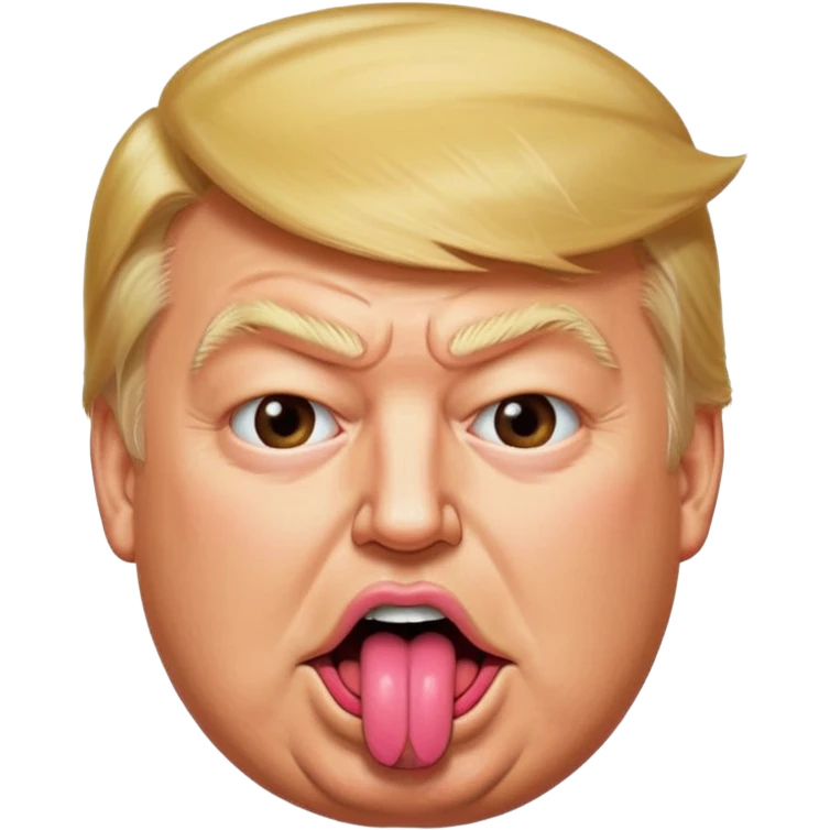 Trump with his super duper fat tongue out with a deep amount of saliva falling off his face emoji