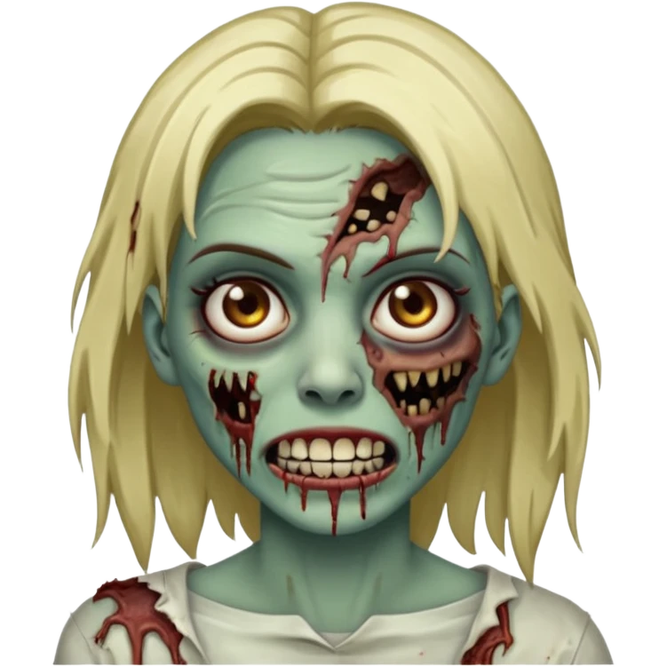 Faça uma zombie mulher com grillz com olhos castanhos liso partido ao meio emoji