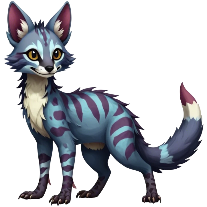 Feral Rare Fantasy dark colorful Vernid-Sergal-Genet-Trico-species by LiLaiRa, random markings, tufted tail, tufted ears, full body emoji