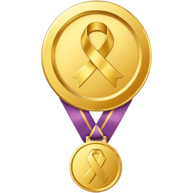 JUST THE CIRCLE  golden medal with a glossy finish, featuring a central gold awareness ribbon symbol emoji