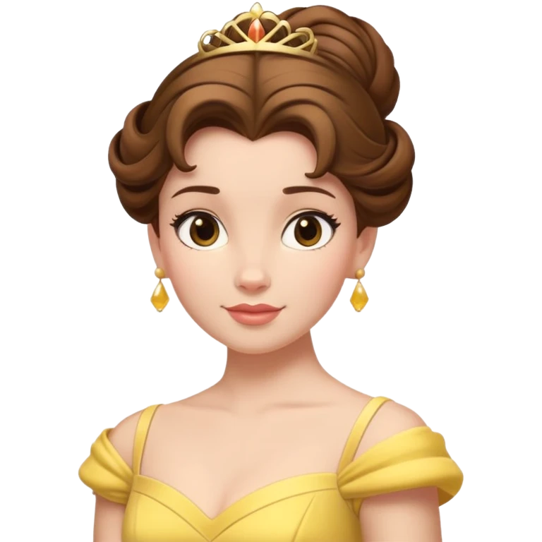 Belle princess from hips up, yellow ballgown, brown hair in updo, minimal style but clearly recognizable emoji