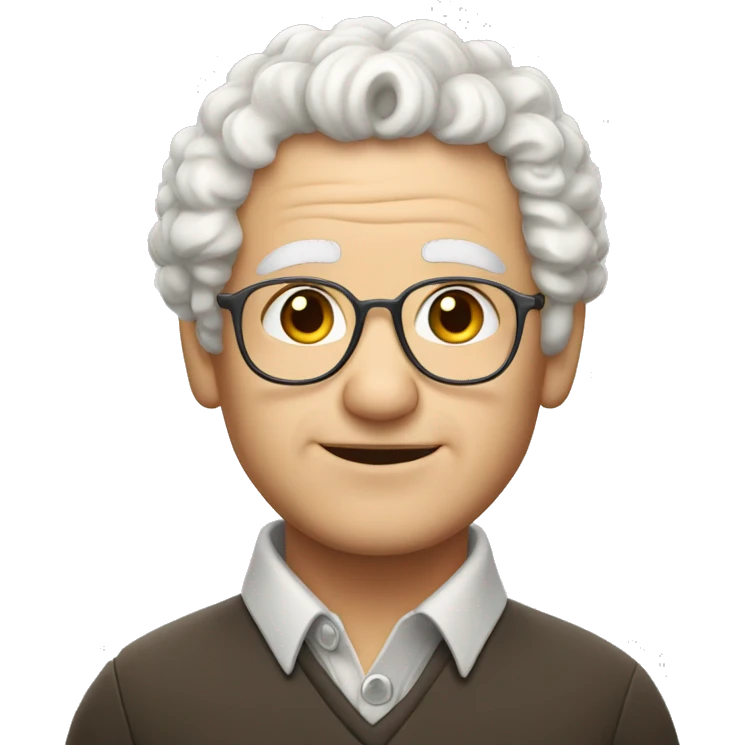 European, white curly hair, man, elderly, earring. emoji