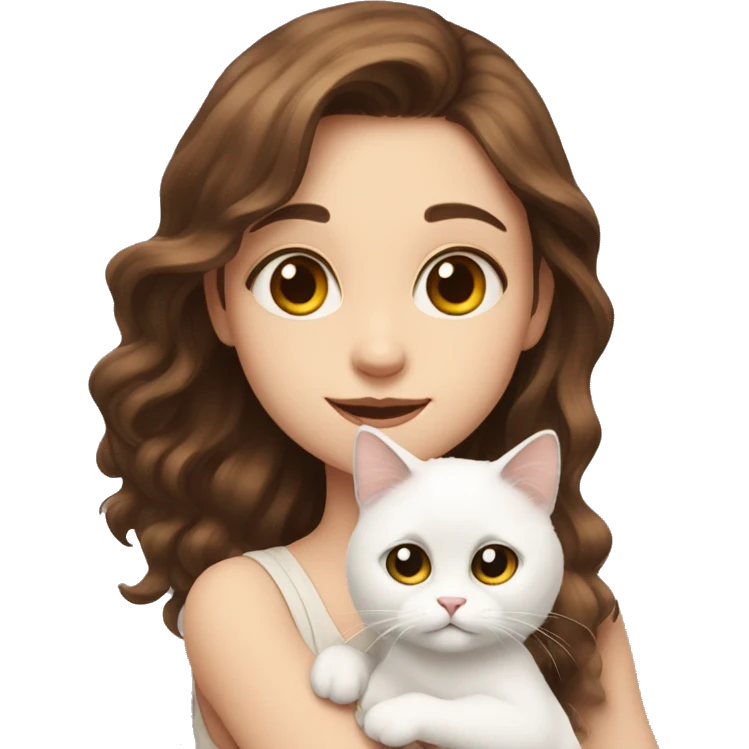 A girl with brown hair is holding a white fluffy cat with different eyes emoji