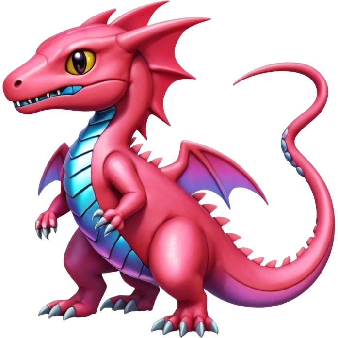 Cute Shiny pink iridescent Guilmon-Salandit-Fakémon-hybrid-creature (full body)  emoji