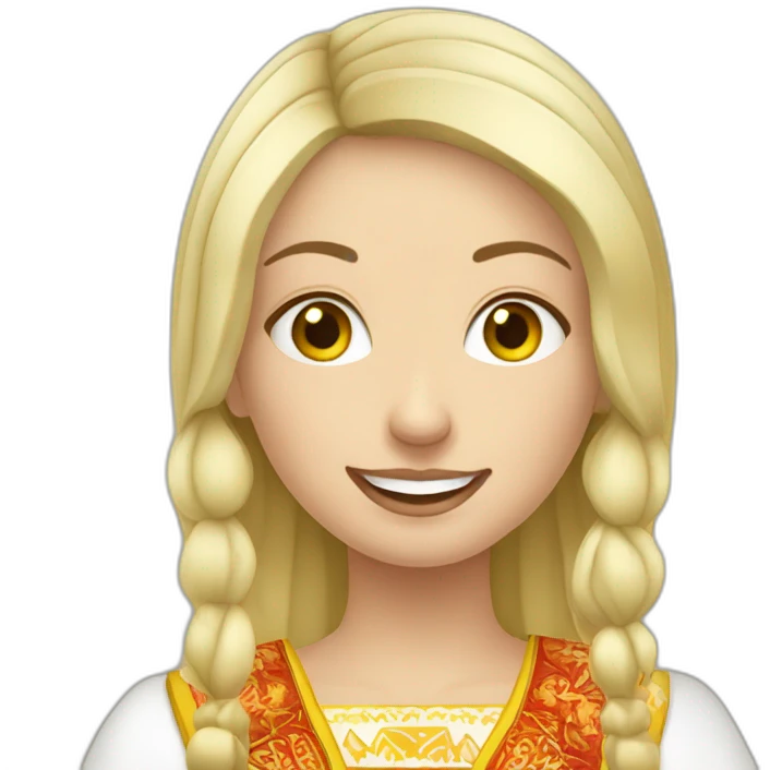 Blonde ukraine girl with traditionell clothes eating raclette emoji