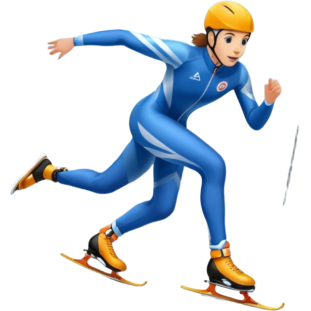 An icon showing a speed skater gliding on a professional oval ice track, captured in mid-motion with aerodynamic posture and sleek skates. The background features snowy mountains, flags, and a clear blue sky. Transparent background reflects the speed and elegance of the sport. emoji