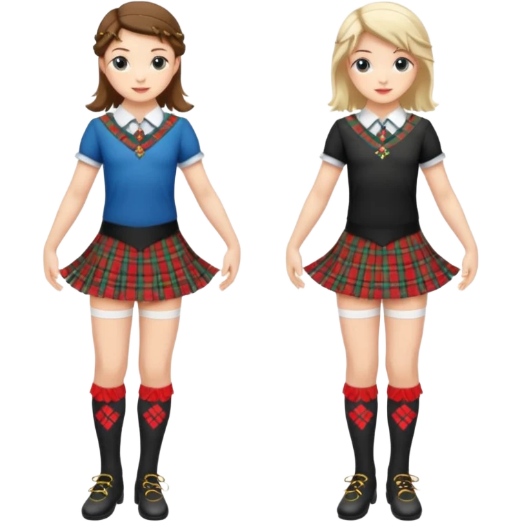 Highland dancing argyle just over the knee socks, tartan miniskirt and highland dancing shoes emoji