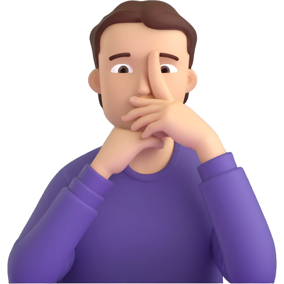 3D character with hand on chin thinking deeply emoji