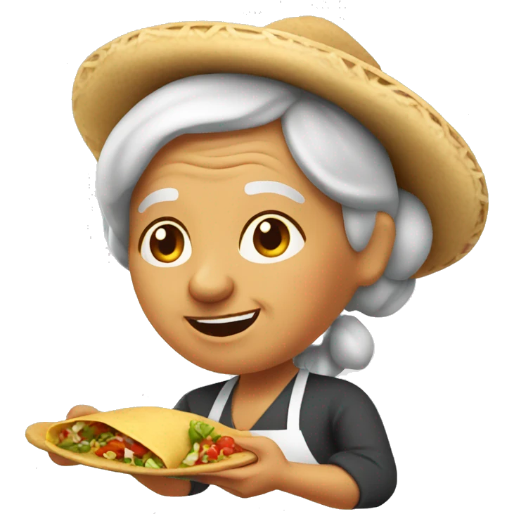 Mexican woman cooking tacos. old lady.  emoji