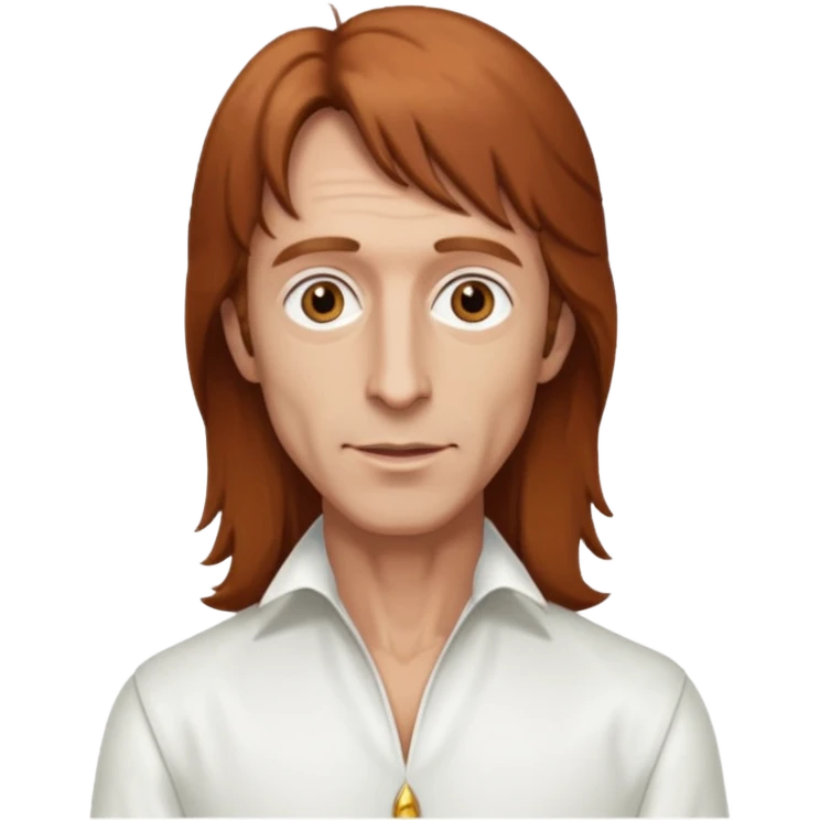 Robin Gibb brown eyes, long auburn hair, white outfit emoji