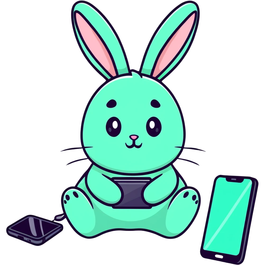 mint bunny shocked looking at phone on ground emoji