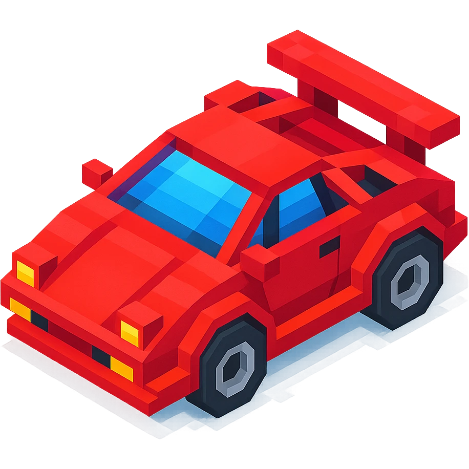 red Lamborghini Countach, isometric view, voxel style emoji